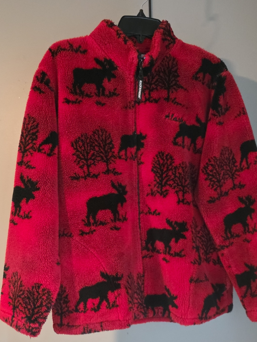 Women's Red Alaska Moose-Print Thick Teddy Jacket - Zip Front Cozy Coat